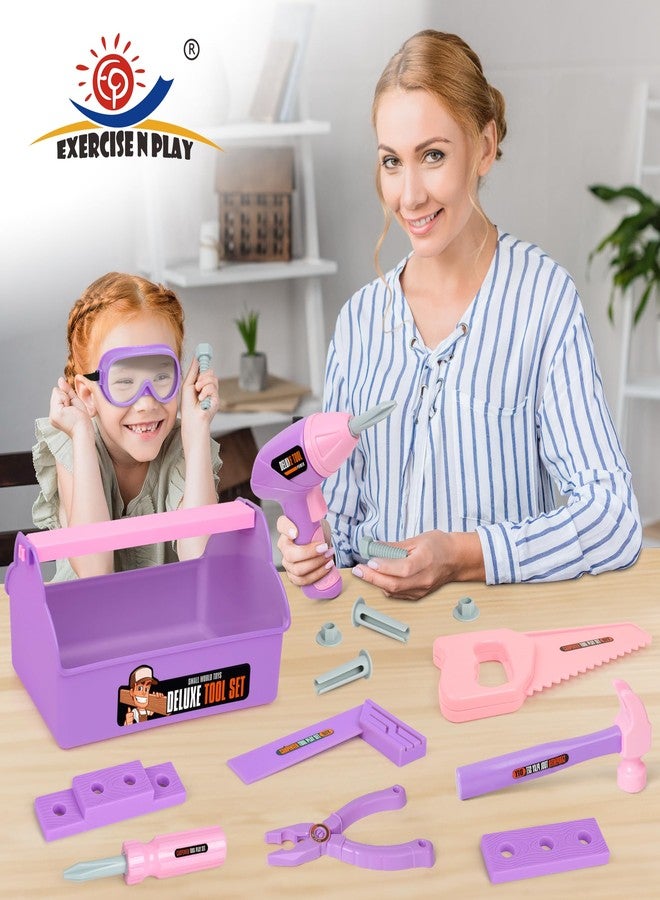 EP EXERCISE N PLAY Kids Tool Set - Tool Box & Electronic Toy Drill, Pretend Play Kids Construction Tool Kit,18 Pcs Toddler Tool Set Birthday, for Boys, and Girls Ages 3 4 5 6 7 Year Old(Purple) - Image 4