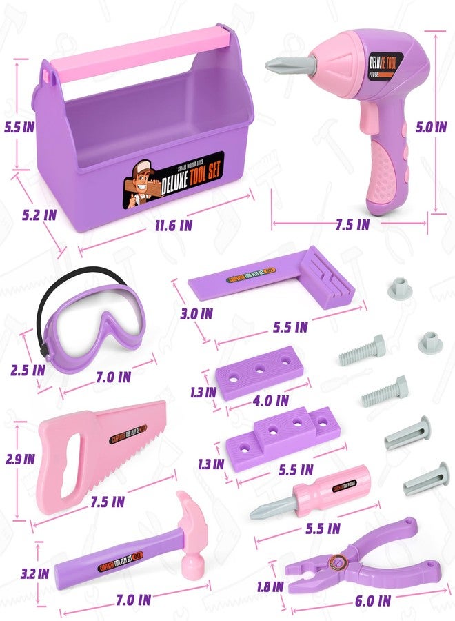 EP EXERCISE N PLAY Kids Tool Set - Tool Box & Electronic Toy Drill, Pretend Play Kids Construction Tool Kit,18 Pcs Toddler Tool Set Birthday, for Boys, and Girls Ages 3 4 5 6 7 Year Old(Purple) - Image 2