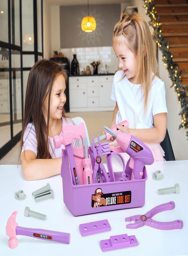 EP EXERCISE N PLAY Kids Tool Set - Tool Box & Electronic Toy Drill, Pretend Play Kids Construction Tool Kit,18 Pcs Toddler Tool Set Birthday, for Boys, and Girls Ages 3 4 5 6 7 Year Old(Purple) - Image 3