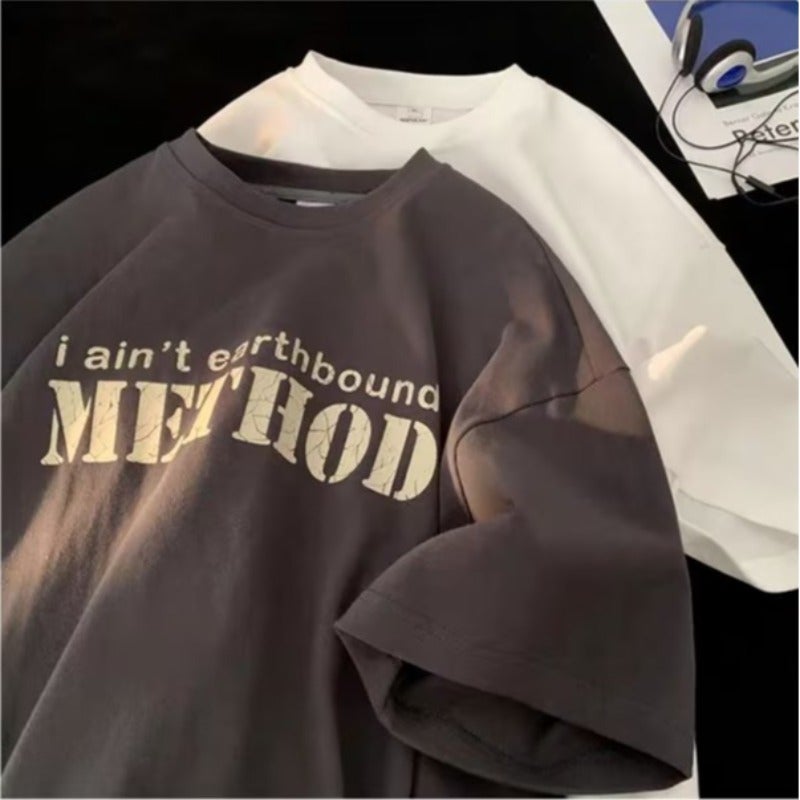 Summer Letter Printed Plus Size Loose Short-Sleeved T-Shirt Men'S Japanese-Style Simple Ins Trendy Brand Loose Half-Sleeved T-Shirt - Image 4