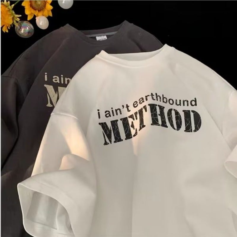 Summer Letter Printed Plus Size Loose Short-Sleeved T-Shirt Men'S Japanese-Style Simple Ins Trendy Brand Loose Half-Sleeved T-Shirt - Image 2