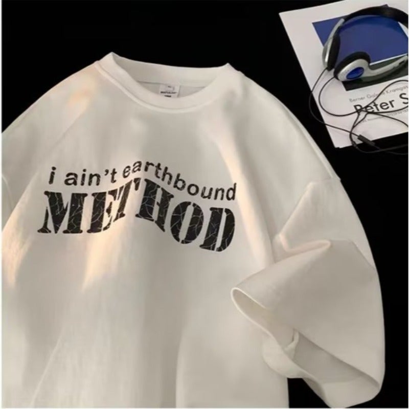 Summer Letter Printed Plus Size Loose Short-Sleeved T-Shirt Men'S Japanese-Style Simple Ins Trendy Brand Loose Half-Sleeved T-Shirt - Image 5
