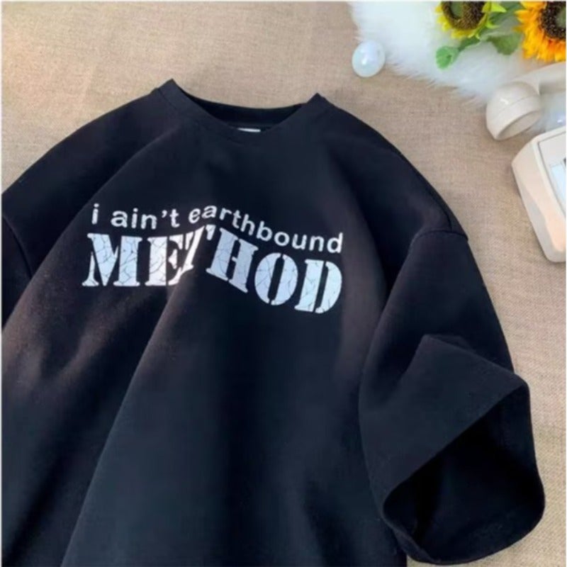 Summer Letter Printed Plus Size Loose Short-Sleeved T-Shirt Men'S Japanese-Style Simple Ins Trendy Brand Loose Half-Sleeved T-Shirt - Image 1