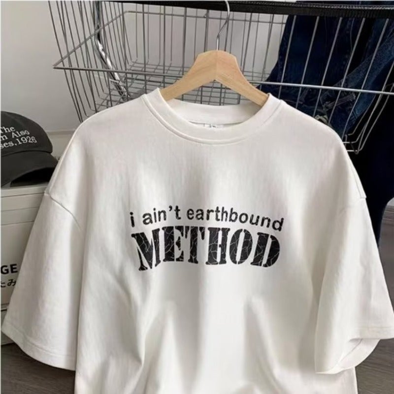 Summer Letter Printed Plus Size Loose Short-Sleeved T-Shirt Men'S Japanese-Style Simple Ins Trendy Brand Loose Half-Sleeved T-Shirt - Image 3