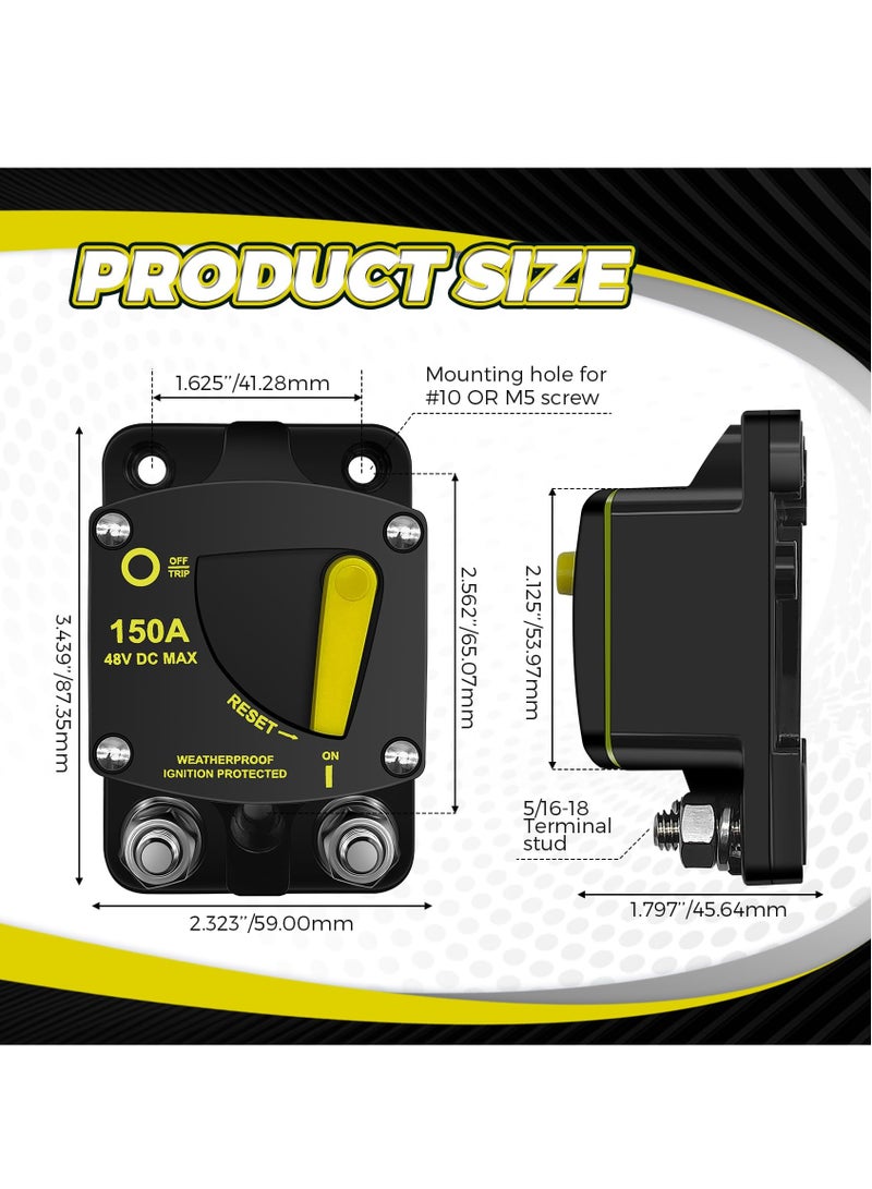 Barakah 100 Amp Marine Circuit Breaker with Manual Reset for Boat Marine RV Yacht Electronic Battery Solar System, 12V-48V DC, Waterproof - Image 2