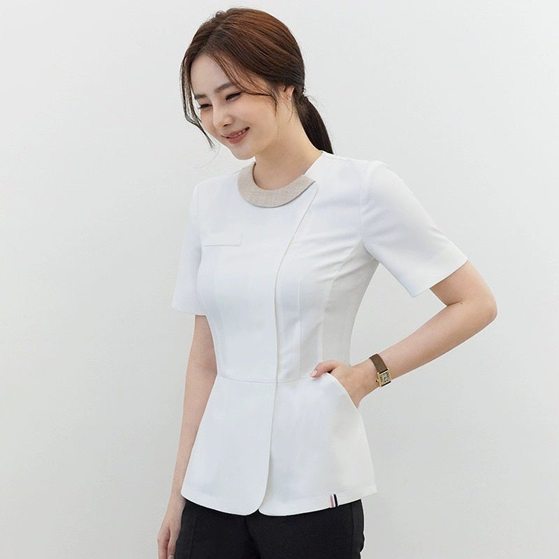 Korean Style Nurse Clothes, Summer Hand Wash Clothes, Short-Sleeved Doctor Clothes, Hand Scrub Clothes, Female Beauty Salon Skin Tube Physiotherapy Clothes - Image 1