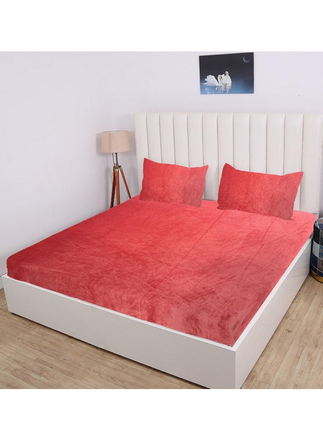 RD TREND 250 GSM Flannel Warm Elastic Fitted Bedsheets for Winter, King Size (78x72x8 Inch), 2 Pillow Covers (18x28 Inch) (Orange, King) - Image 1