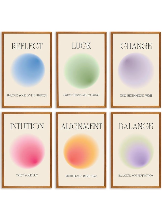 Throwback Traits Mind Body Soul Wall Art Aura Posters - Gradient For Spiritual Affirmation Home, Yoga & Office Decor 6 Set Pastel Size 11 X 17'' - Image 1