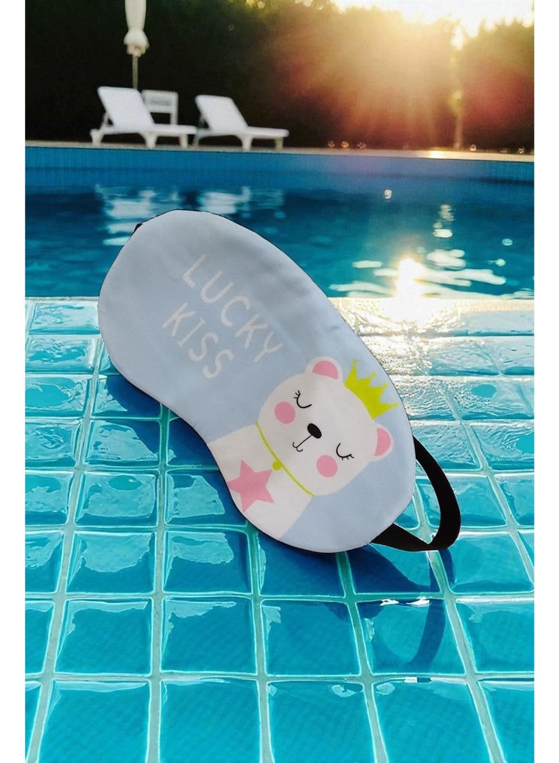 Generic 2 pieces of sleeping eye masks or other name sleeping glasses, soft and padded, made of polyester, sky blue and light green color, printed with a cute drawing and elastic strap. It is a special eye mask for sleeping or napping in the middle of the day. Suitable for use when traveling on a plane, car, or ship, or when relaxing or napping on the beach in the sun, or during a daytime nap on the living room sofa in a bright place. You can also gift it to your loved ones. - Image 2