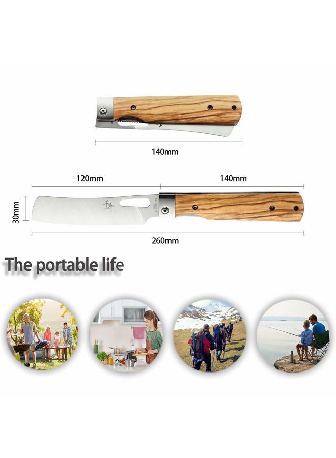 SENBON 440A stainless steel Ultra sharp pocket folding Chef knife peeling utility knife fruit knife Natural Olive Handle Camping BBQ trip Outdoor Portable kitchen knife - Image 2