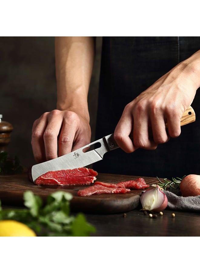 SENBON 440A stainless steel Ultra sharp pocket folding Chef knife peeling utility knife fruit knife Natural Olive Handle Camping BBQ trip Outdoor Portable kitchen knife - Image 5