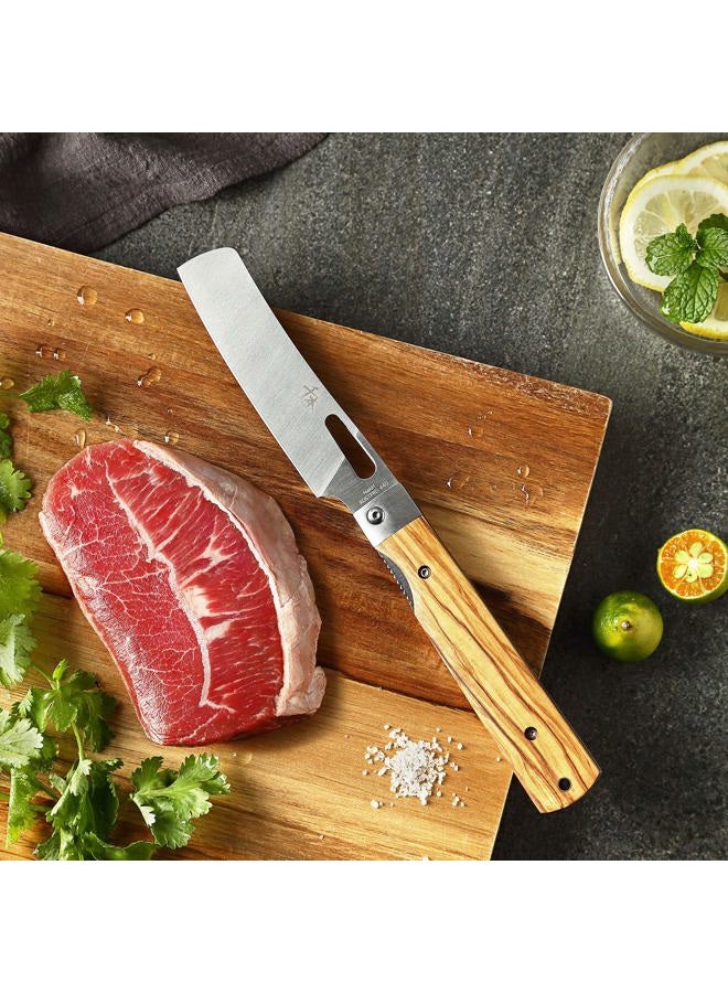 SENBON 440A stainless steel Ultra sharp pocket folding Chef knife peeling utility knife fruit knife Natural Olive Handle Camping BBQ trip Outdoor Portable kitchen knife - Image 4