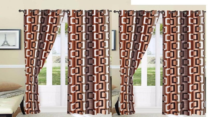 Immix 4 Piece Geometrical Panel Eyelet Polyester Bedroom Curtains 7 Feet Set of 4 pcs Room Darkening Washable_CrtnBoxxP4Crv  - Image 1