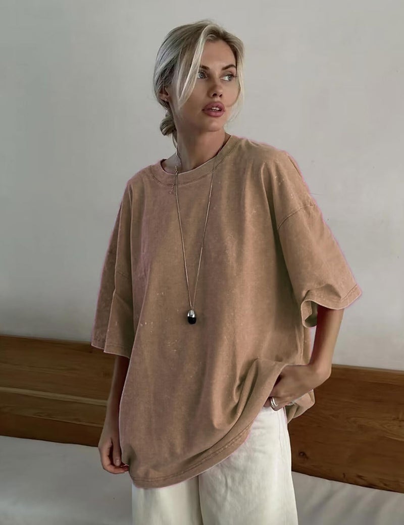 Yimoon 3 Pack Oversized Tshirts for Women Washed Vintage Baggy Boyfriend Tees Short Sleeve Unisex Cotton Tops(Blackgreykhaki-Large) - Image 3