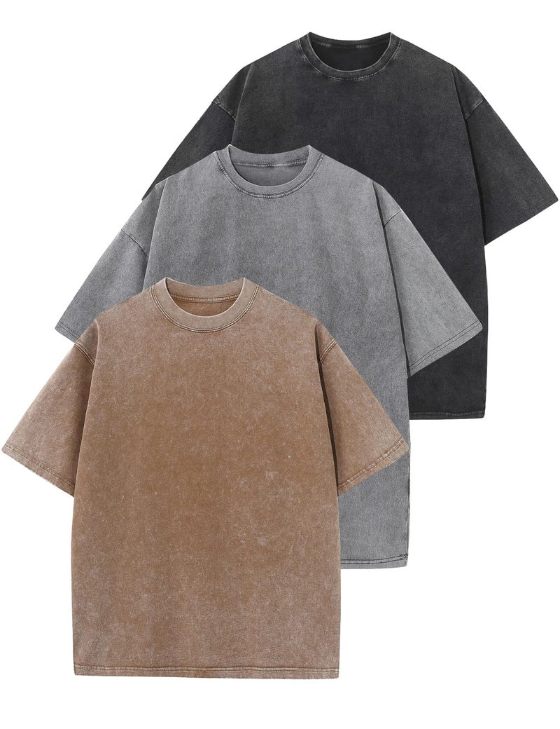 Yimoon 3 Pack Oversized Tshirts for Women Washed Vintage Baggy Boyfriend Tees Short Sleeve Unisex Cotton Tops(Blackgreykhaki-Large) - Image 1