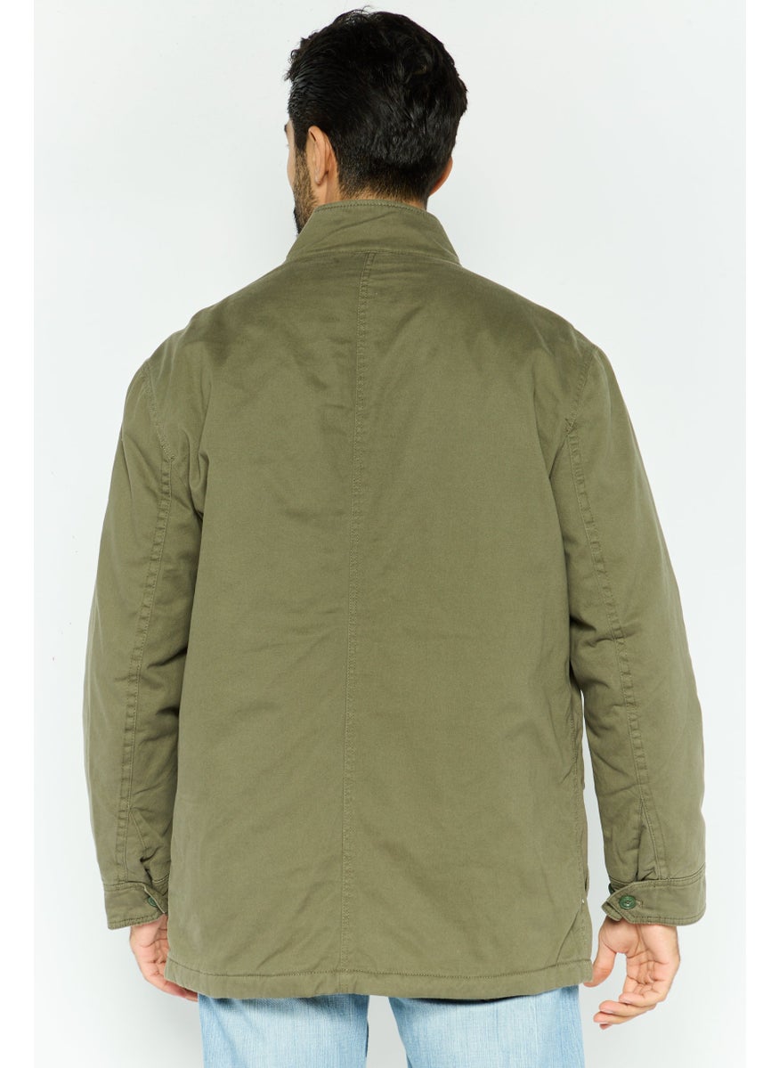Pepe Jeans - Men Embroidered Logo Long Sleeve Parka Jacket, Light Olive - Image 1