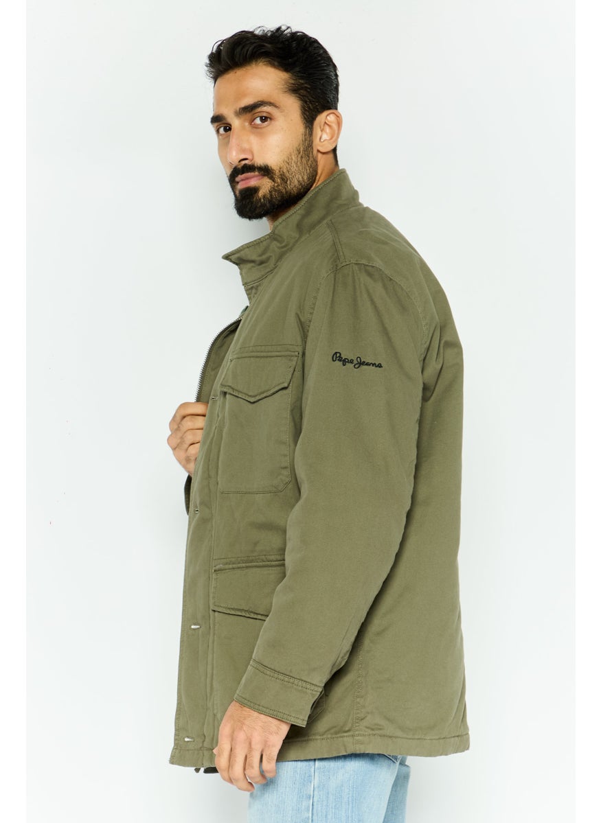 Pepe Jeans - Men Embroidered Logo Long Sleeve Parka Jacket, Light Olive - Image 1