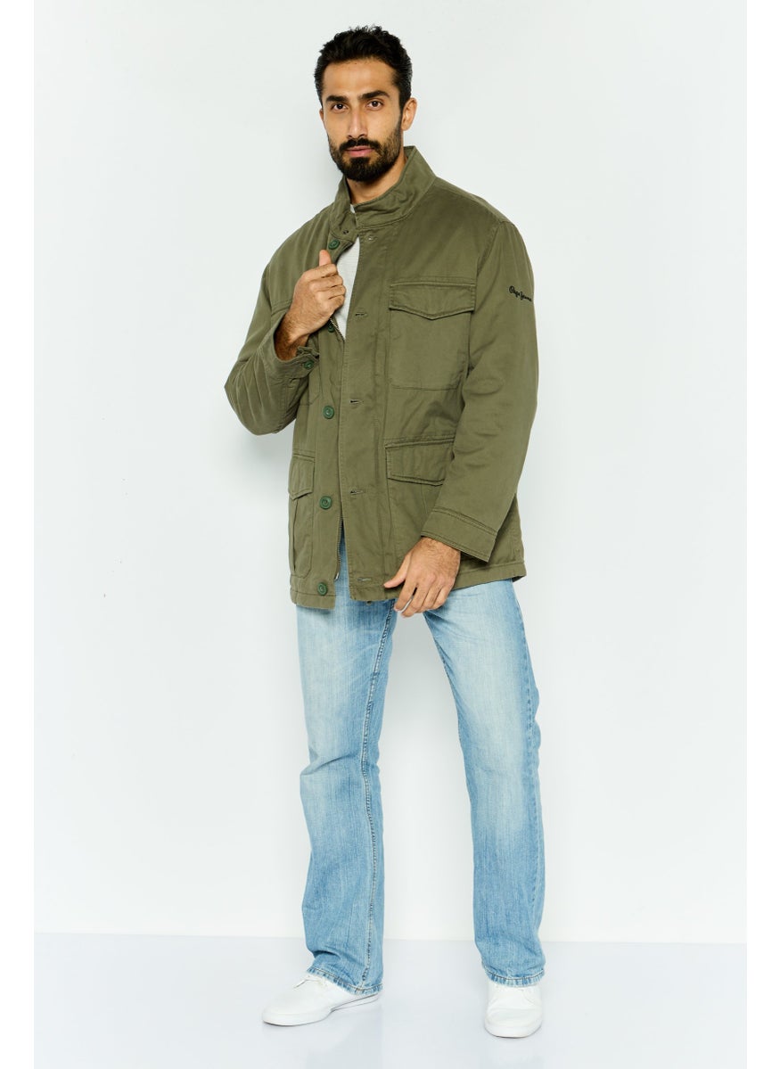 Pepe Jeans - Men Embroidered Logo Long Sleeve Parka Jacket, Light Olive - Image 1