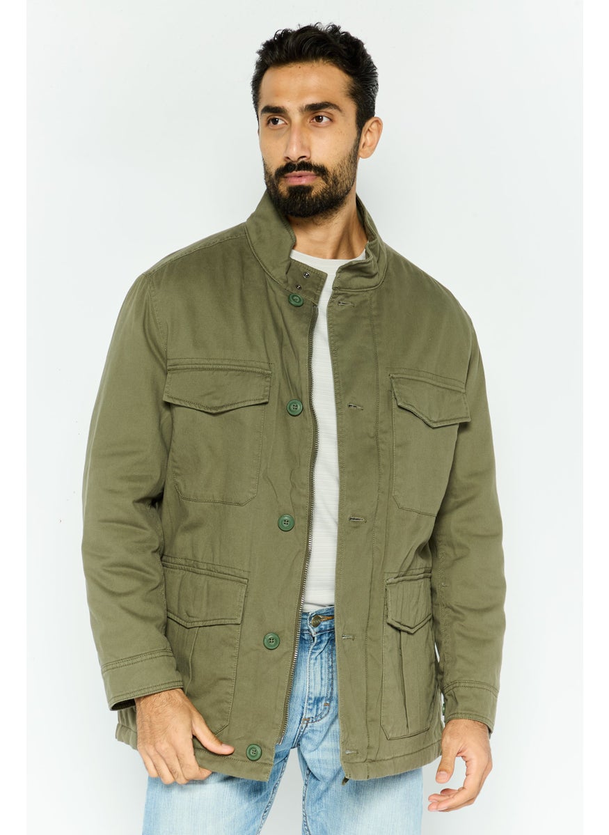 Pepe Jeans - Men Embroidered Logo Long Sleeve Parka Jacket, Light Olive - Image 1