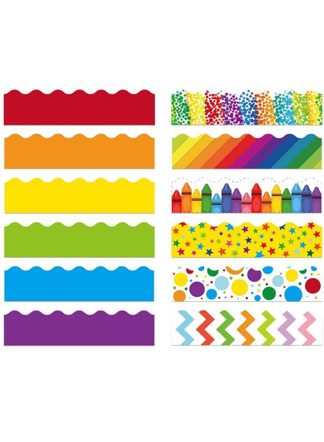 Geyee 240 Pcs 236ft Holiday Bulletin Board Borders Colorful Rainbow Scalloped Border Trim Bulk Bulletin Border Decor for Classroom Back to School Decor(Fresh Style) - Image 1
