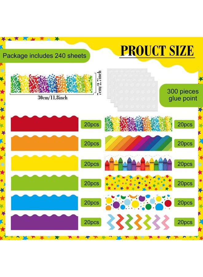 Geyee 240 Pcs 236ft Holiday Bulletin Board Borders Colorful Rainbow Scalloped Border Trim Bulk Bulletin Border Decor for Classroom Back to School Decor(Fresh Style) - Image 2