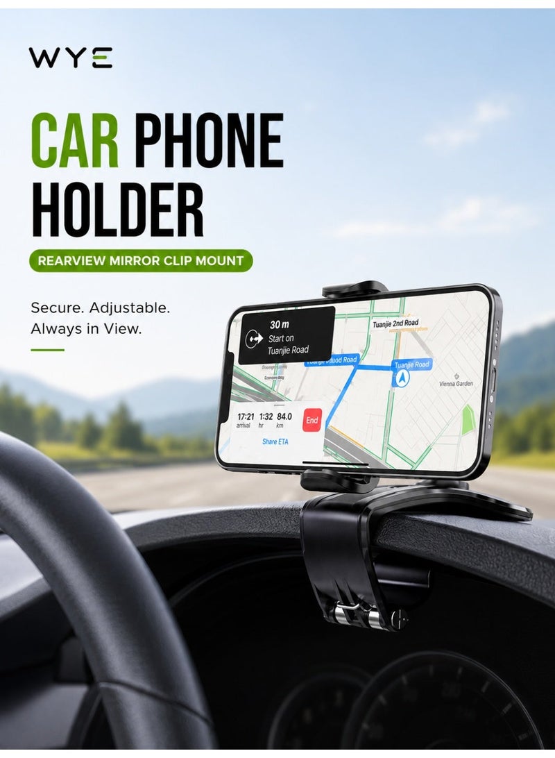 WYE Y-H44 Car Phone Holder for Rear View Mirror | 360° Rotating Mobile Phone Mount with Adjustable Arm | Universal Car Smartphone Holder for iPhone Samsung Huawei Xiaomi Android Devices - Image 2