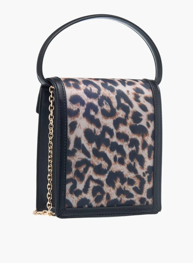 Celeste Womens Animal Print Crossbody Bag With Handle And Flap Closure