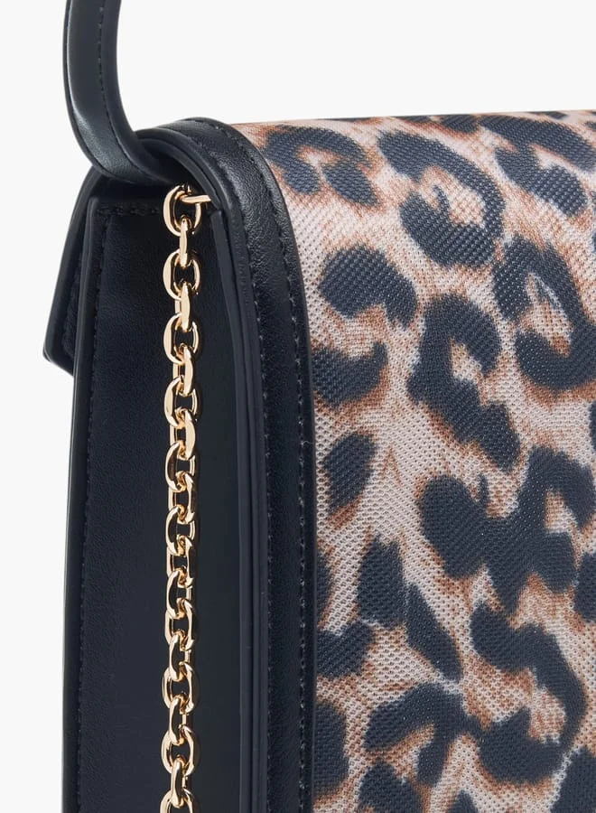 Celeste Womens Animal Print Crossbody Bag With Handle And Flap Closure