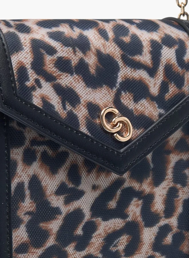 Celeste Womens Animal Print Crossbody Bag With Handle And Flap Closure