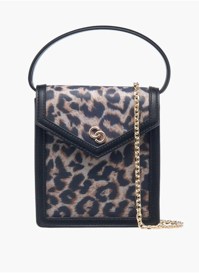 Celeste Womens Animal Print Crossbody Bag With Handle And Flap Closure