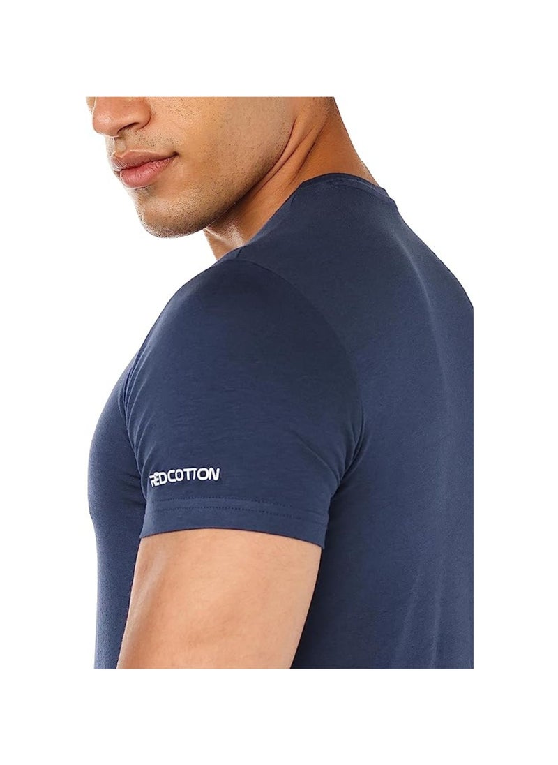 REDCOTTON Undershirt for men, short sleeves, Requral fit from Red Cotton, Navy Blue  - Image 3