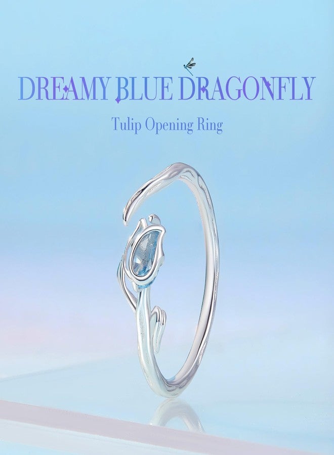 WOSTU Tulip Flower Adjustable Opening Ring for Women, Dainty Spinel Cubic Zirconia Floral Statement Stackable Boho Finger Jewelry Anniversary Birthday for Daughter Mom Her - Image 4