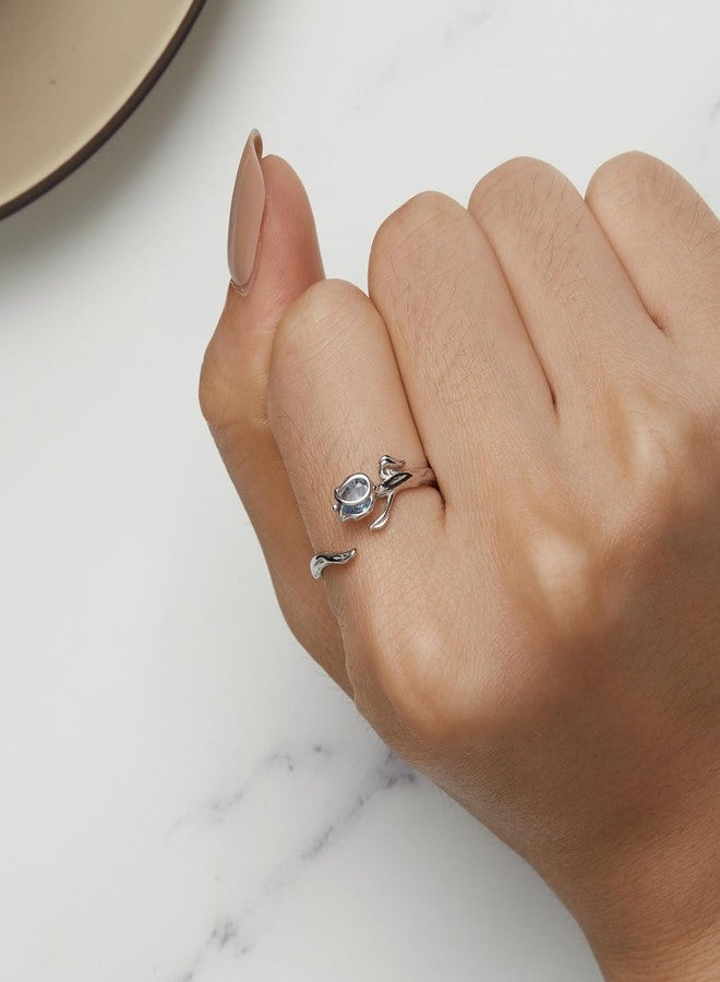 WOSTU Tulip Flower Adjustable Opening Ring for Women, Dainty Spinel Cubic Zirconia Floral Statement Stackable Boho Finger Jewelry Anniversary Birthday for Daughter Mom Her - Image 3