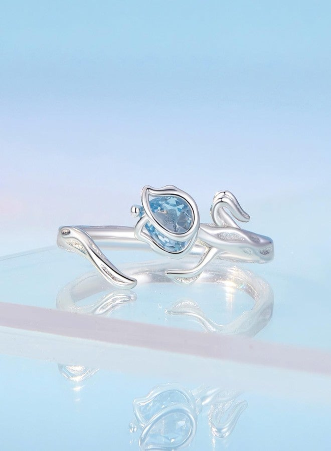 WOSTU Tulip Flower Adjustable Opening Ring for Women, Dainty Spinel Cubic Zirconia Floral Statement Stackable Boho Finger Jewelry Anniversary Birthday for Daughter Mom Her - Image 5