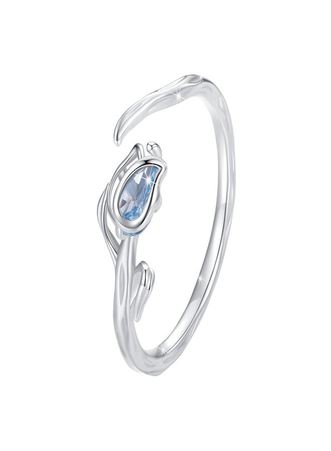 WOSTU Tulip Flower Adjustable Opening Ring for Women, Dainty Spinel Cubic Zirconia Floral Statement Stackable Boho Finger Jewelry Anniversary Birthday for Daughter Mom Her - Image 1