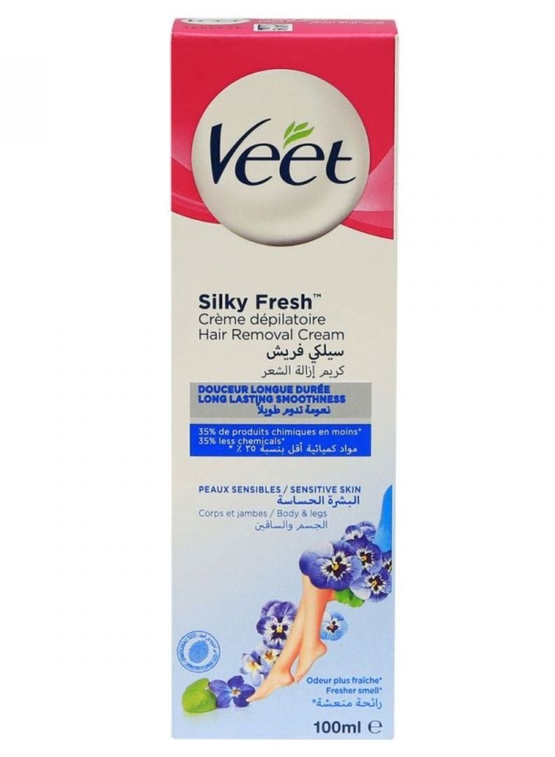 Veet كريم إزالة الشعر فيت سيلكي فريش للبشرة الحساسة، 100 مل