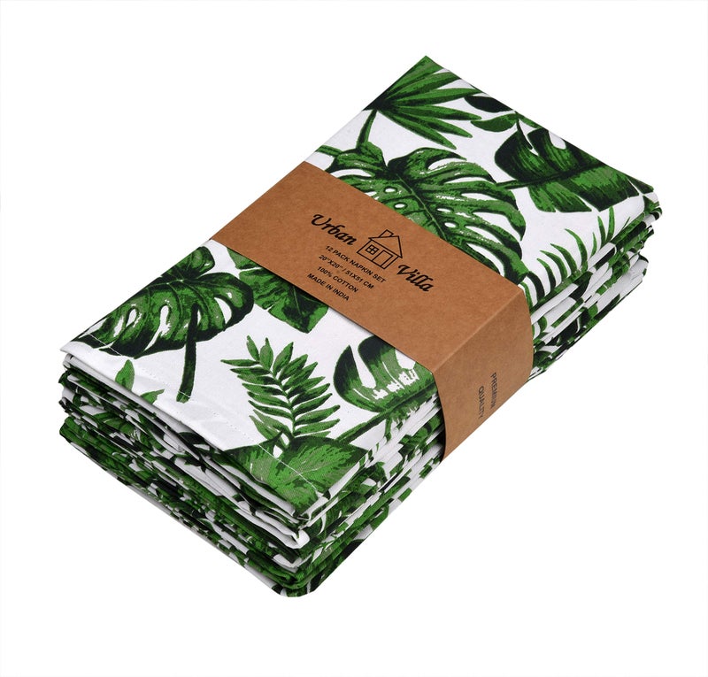 Urban Villa Urban Villa Cloth Napkins Tropical Print 100% Cotton Absorbent Dinner Napkins (Set of 12) Oversized 20x20 Inches Soft Durable Reusable Washable Ideal for Everyday Use Wedding Parties Premium Quality  - Image 1