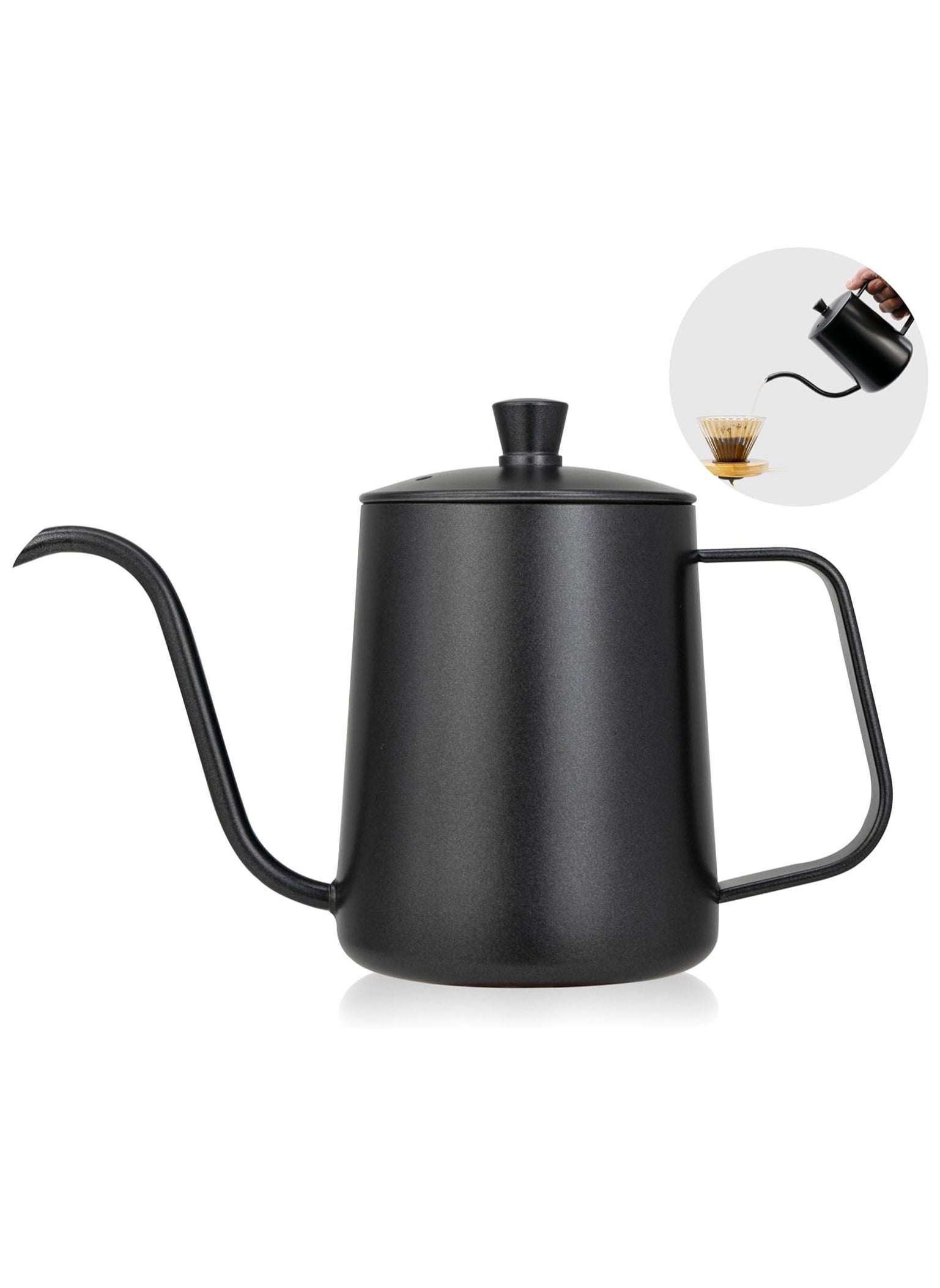 Coffee Drip V60 Pour Over Kettle Goose neck Long Narrow Spout With Lid Tea Pot 304 Stainless Steel Teflon Coated Pitcher for pouring coffee 600ML 