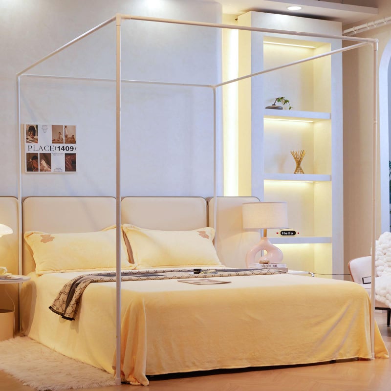 AIKASY إطار سرير قبة AIKASY بريميوم للأسرّة بحجم كاليفورنيا كينج أعمدة معدنية معززة حوامل سرير في الزوايا الأربعة مثالية لإطارات الأسرّة المعدنية والخشبية ترقية ديكور غرفة النوم باللون الأبيض كاليفورنيا كينج