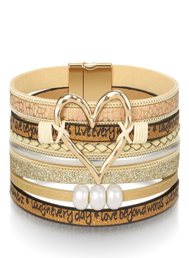 Desimtion Inspirational Heart Leather Bracelets for Women, Birthday Christmas Boho Jewelry Gifts for Women, Mothers Day Gifts for Mom Grandma - Image 1
