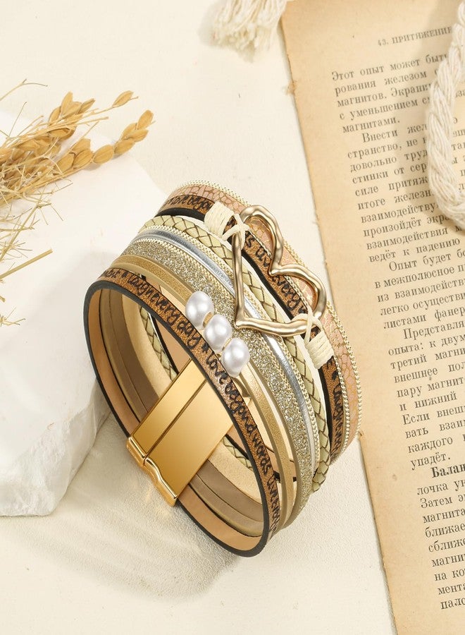 Desimtion Inspirational Heart Leather Bracelets for Women, Birthday Christmas Boho Jewelry Gifts for Women, Mothers Day Gifts for Mom Grandma - Image 2