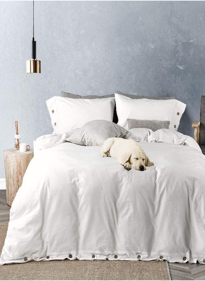 JELLYMONI JELLYMONI Twin Size Pure White 100% Washed Cotton Duvet Cover Set, 2 Pieces Luxury Soft Bedding Set with Buttons Closure. Solid Color Pattern Duvet Cover(No Comforter)  - Image 1