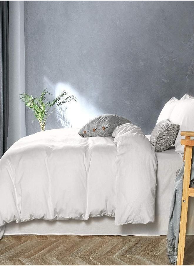 JELLYMONI JELLYMONI Twin Size Pure White 100% Washed Cotton Duvet Cover Set, 2 Pieces Luxury Soft Bedding Set with Buttons Closure. Solid Color Pattern Duvet Cover(No Comforter)  - Image 4