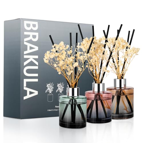 Brakula 3 Pack Reed Diffuser, Oil Diffuser Sticks, Fresh Linen, White Jasmine, Lavender Vanilla (4 fl oz Each Pack), Home Fragrance with 18 Sticks, Bathroom Decor, Reed diffusers for Home - Image 1