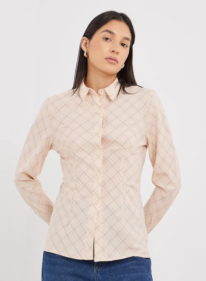 ستايلي Styli Women Beige Plaid Fitted Shirt