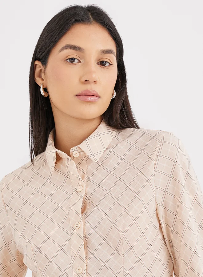 Styli Styli Women Beige Plaid Fitted Shirt