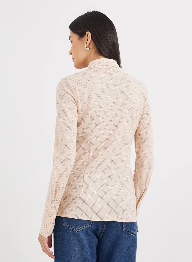 Styli Styli Women Beige Plaid Fitted Shirt