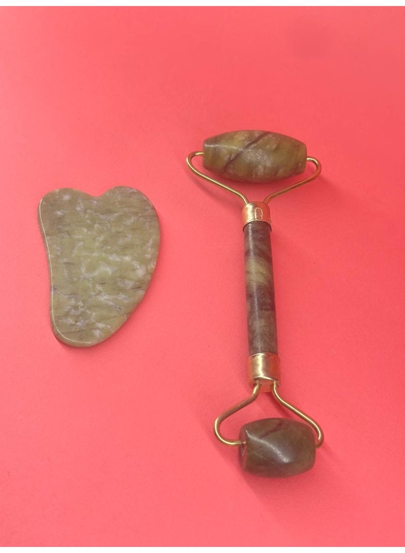 مجموعة أدوات غوا شا الطبيعية المضادة للشيخوخة للوجه، بكرة اليشم الأخضر لتدليك الوجه والرقبة - Image 2