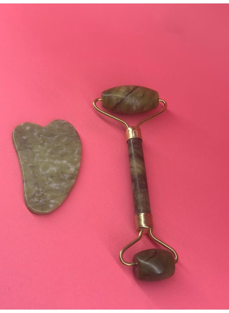 مجموعة أدوات غوا شا الطبيعية المضادة للشيخوخة للوجه، بكرة اليشم الأخضر لتدليك الوجه والرقبة - Image 3