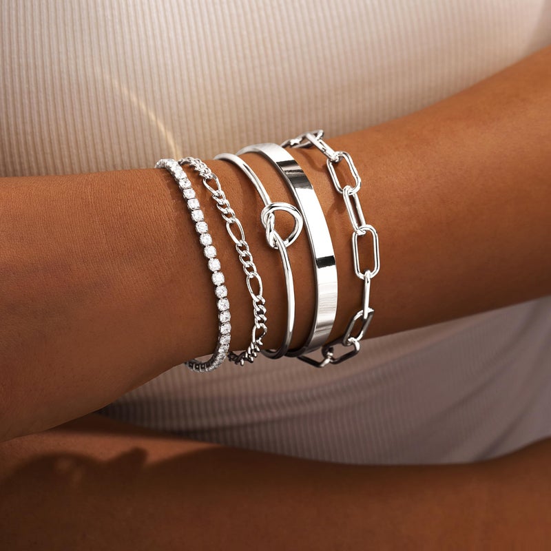 Gokeey Silver Bracelets for Women Bangle Cuff Bracelet Set for Women No Tarnishi Bracelets Jewelry Gifts for Women Trendy - Image 4